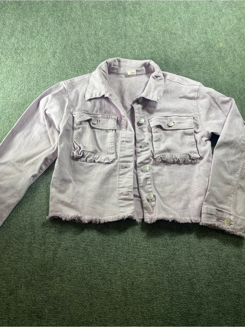 Girls' Cropped Lilac Denim Jacket with Ruffle Chest Pockets